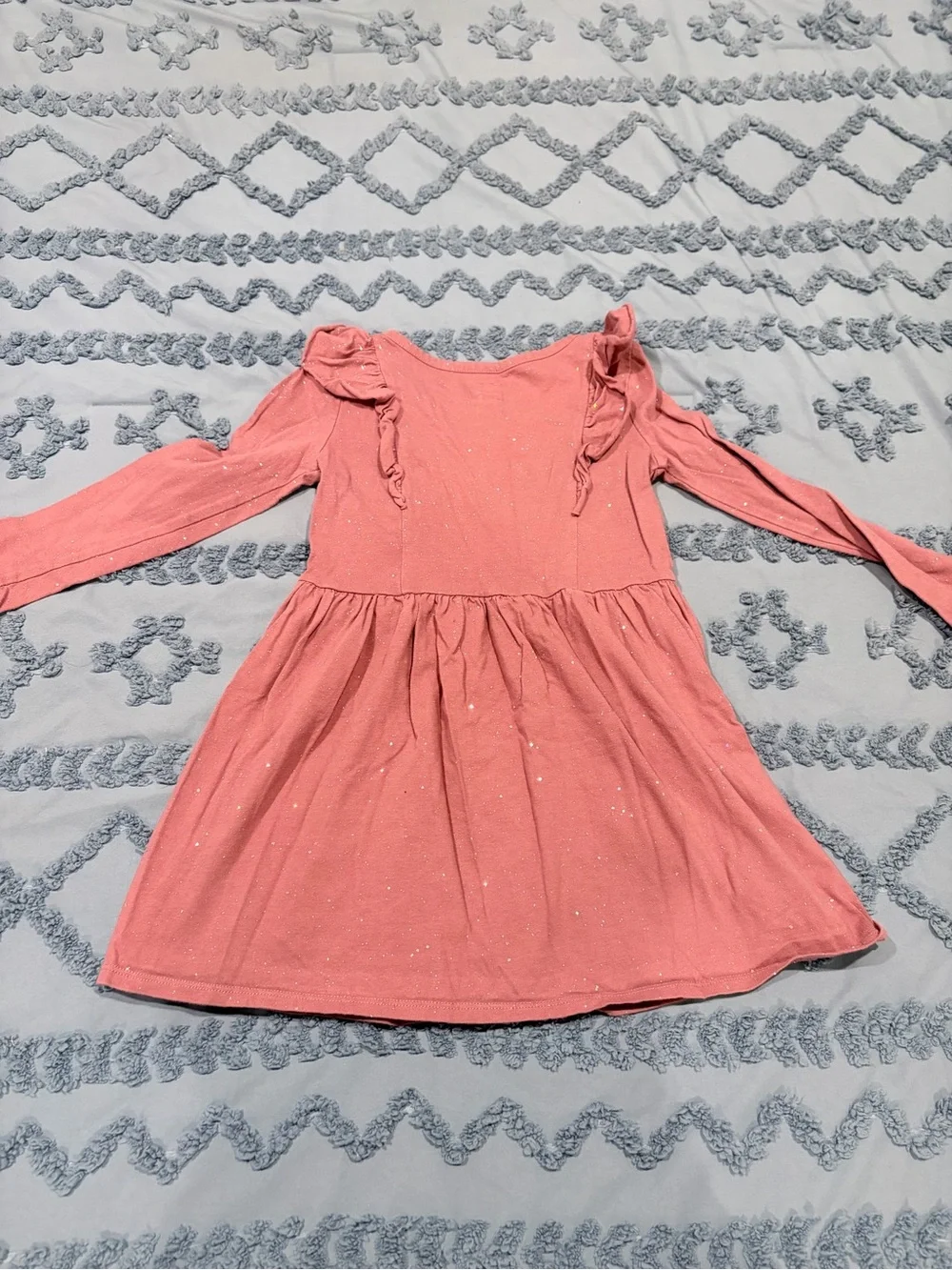 GAP Kids Pink Glitter Ruffle Long Sleeve Dress XS (4-5)